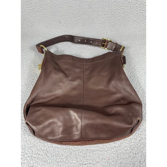 COACH F16535 PENELOPE BROWN LEATHER HOBO HANDBAG, EMBOSSED TRIM Gold Hardware - Picture 1 of 10